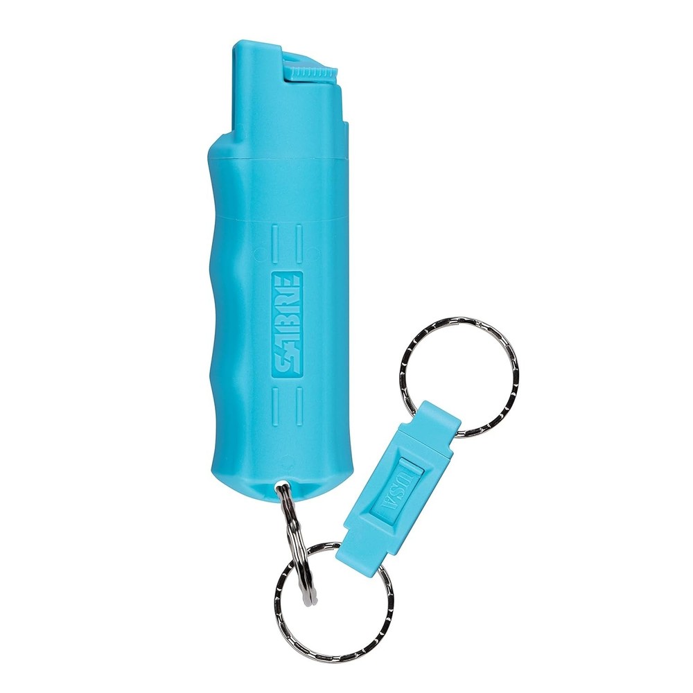 Sabre Pepper Spray with Quick Release Key Ring - Turquoise - UV Dye
