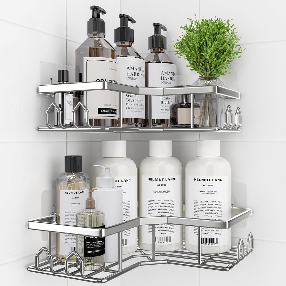 Adhesive Shower Caddy, 2 Pack Corner Bath Organizer, Rustproof Stainless Stee...