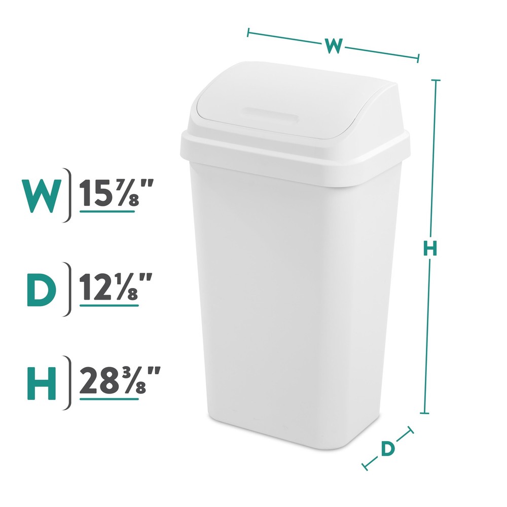 Kitchen Trash Can, 13 Gallon Plastic Garbage Bin with Swing Top Lid, Light Gray