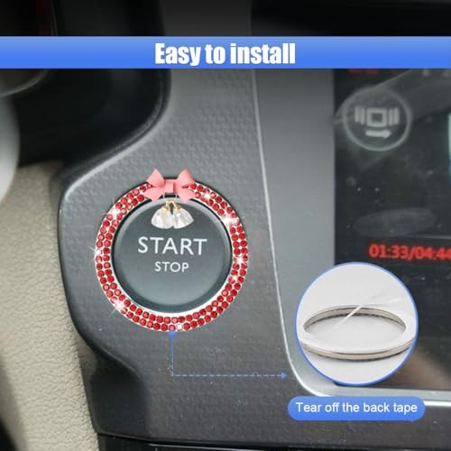 Bling Diamond Car Engine Start Stop Button Decoration Ring - Bling Ring Red