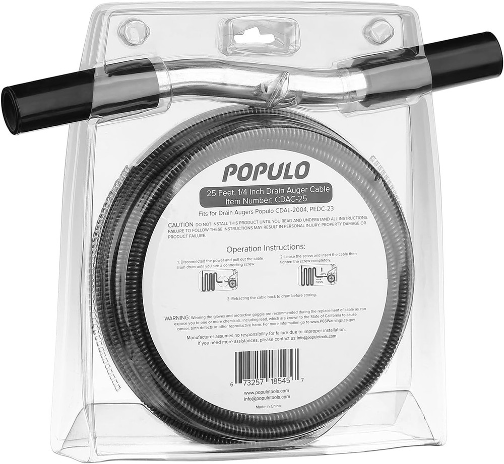 25FT Replaceable Cable, Compatible with Electric Drain Auger