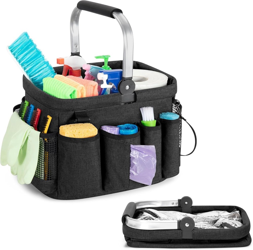 Chic Foldable Cleaning Caddy - 20L Capacity, Durable Nylon & Multi-Pocket Design