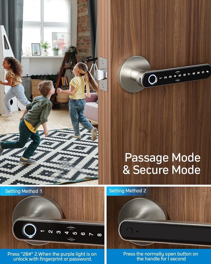 Smart Door Lock Fingerprint Keyless Biometric With Handle & Bluetooth TUYA APP
