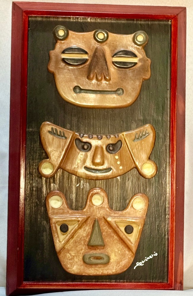 Peruvian Seminario Ceramicas Mask Wall Art Framed Cusco Peru Signed Ceramic