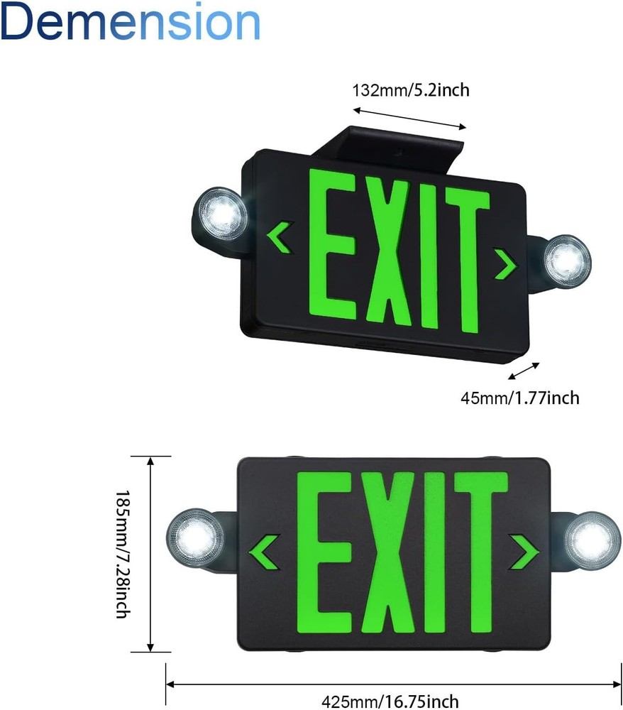 TANLUX 6pk Green Exit Sign with Emergency Lights, LED Emergency Exit Light