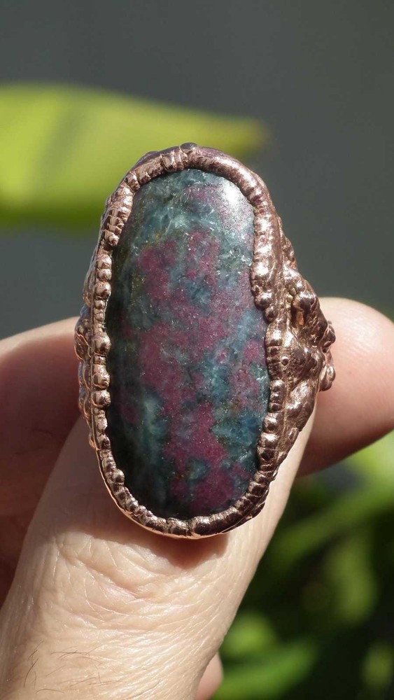 Electroformed Copper Ruby in Kyanite ring