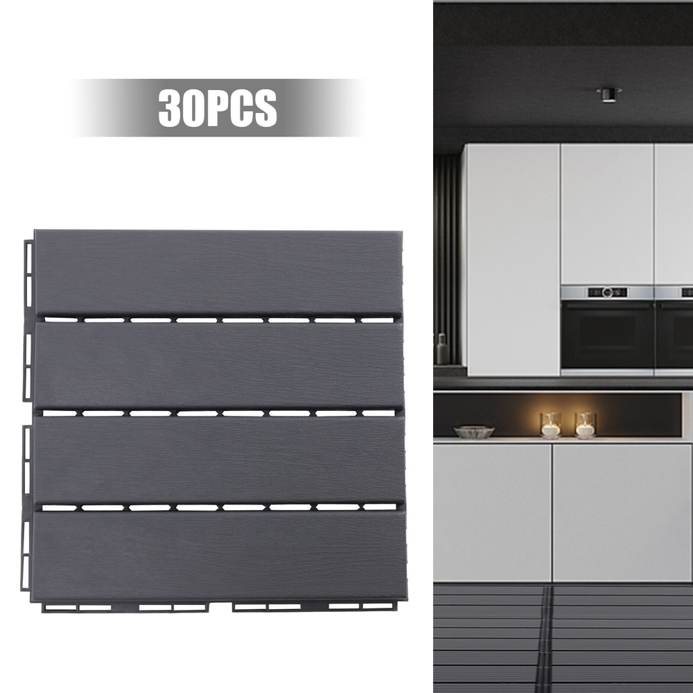 30Pcs PB-319 Interlocking Deck Tiles Dark Gray Rectangular Efficient Drainage