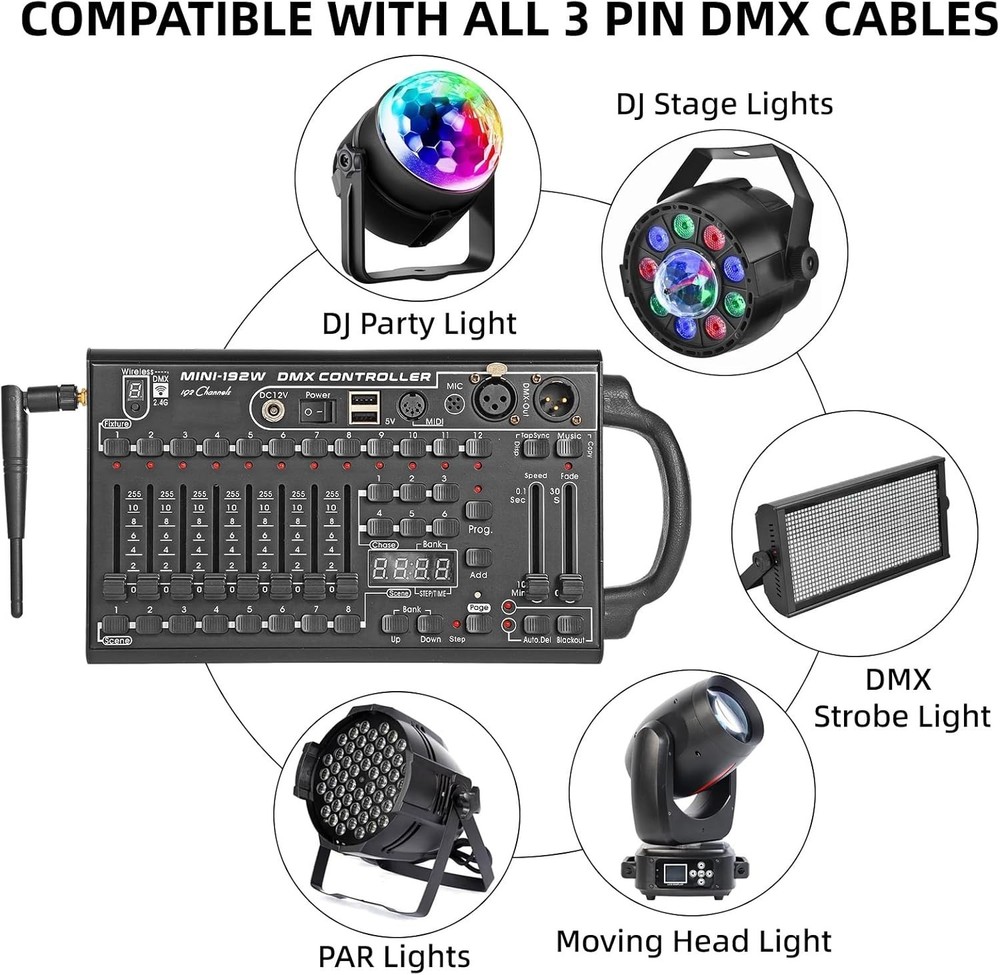 Compact Wireless DMX Lighting Controller for 240 Scenes - Ideal for Performances