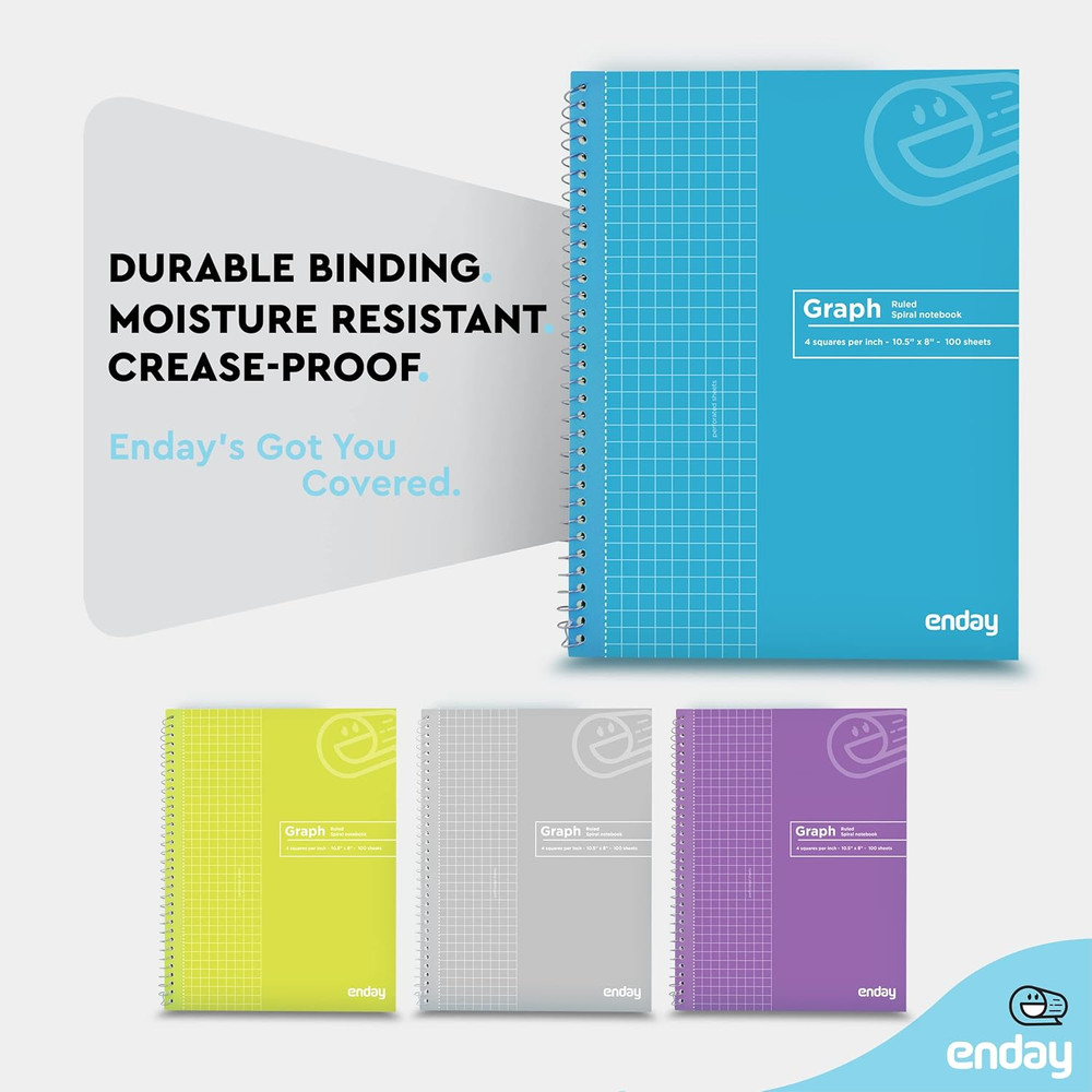 Emraw Graph Paper Notebook (4 Pack) Grid Notebook, Graph Paper Spiral Notebook,