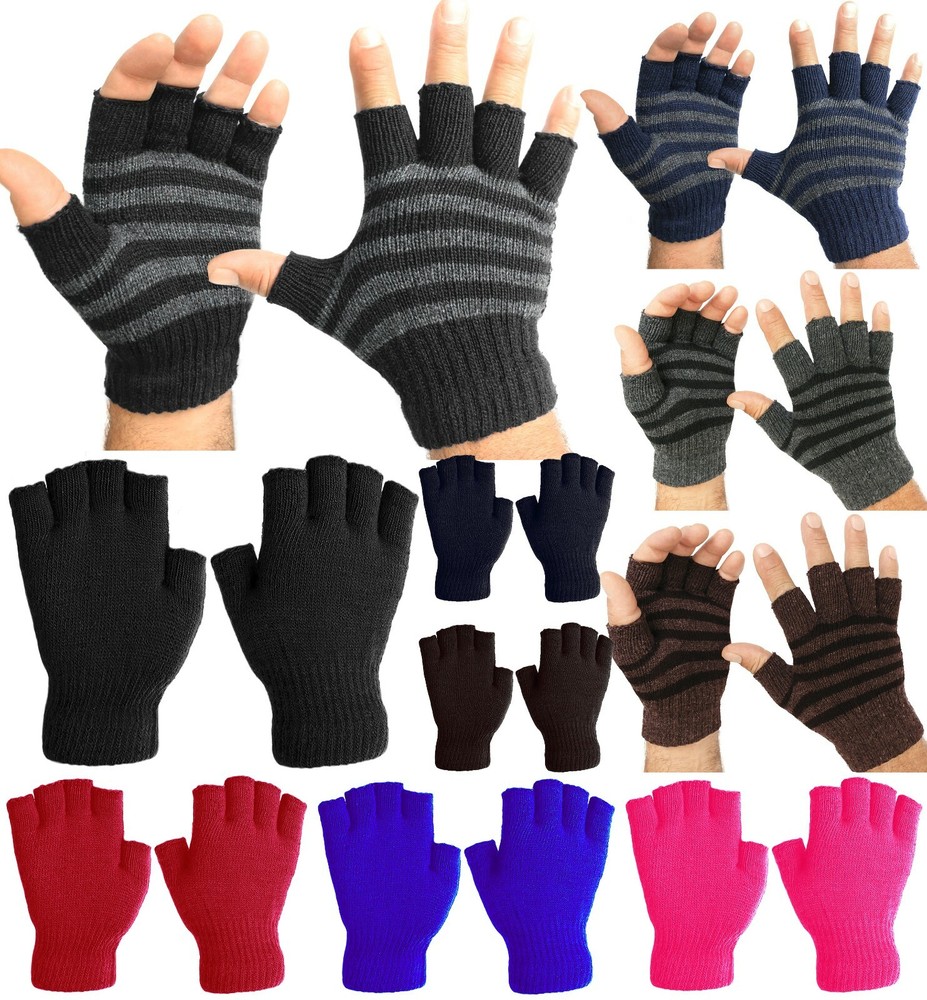 Men's Basic Fingerless Knit Winter Gloves