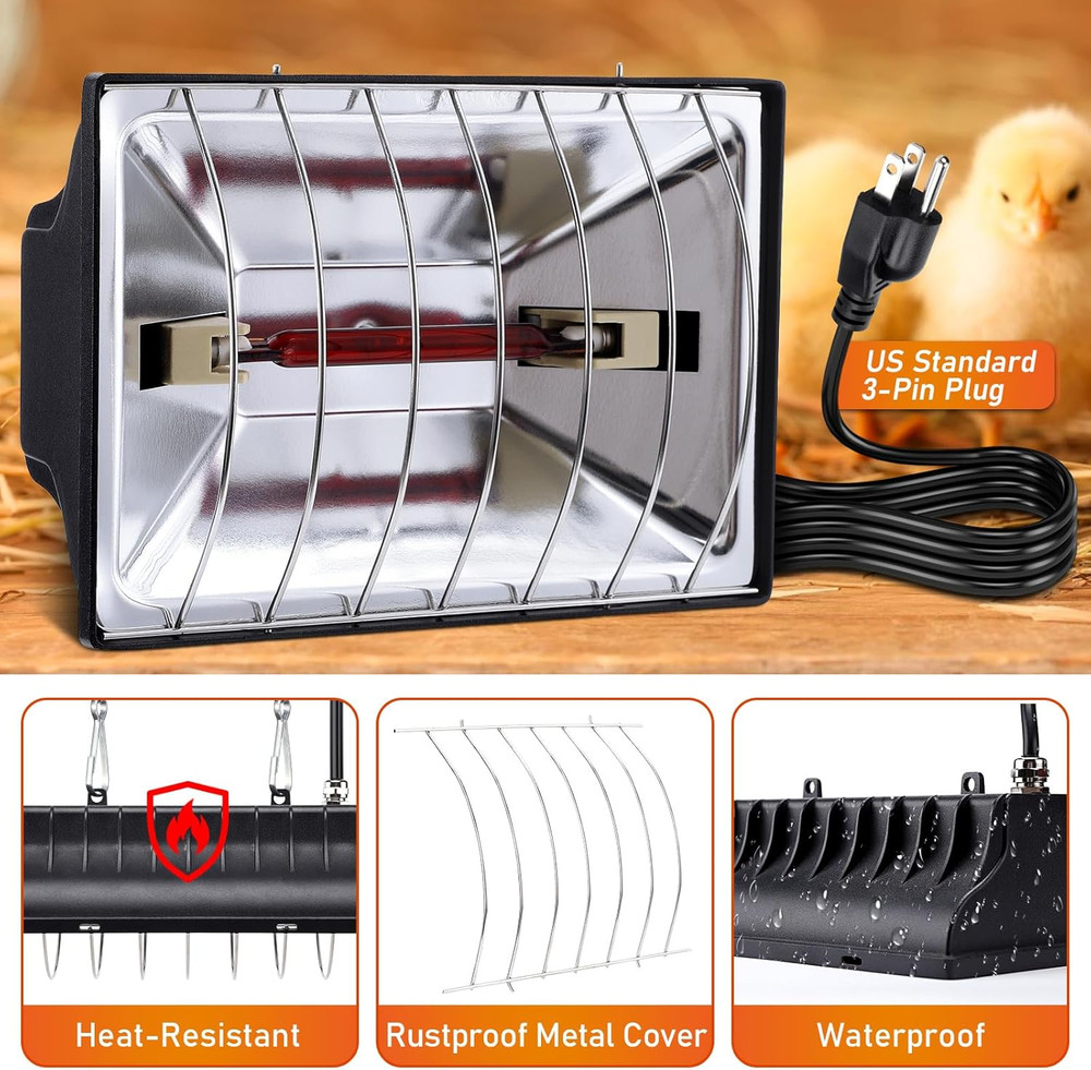 250W Chicken Brooder Heater for Chicks Ducks, Brooder Heater with 2PCS Heat Lamp