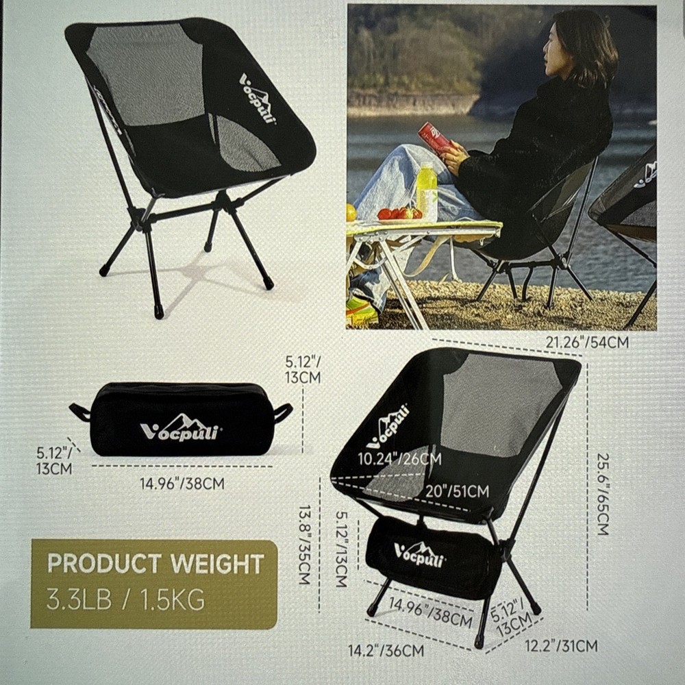 Camping Chair, Lightweight Folding Backpacking Chairs - Single Pack Black