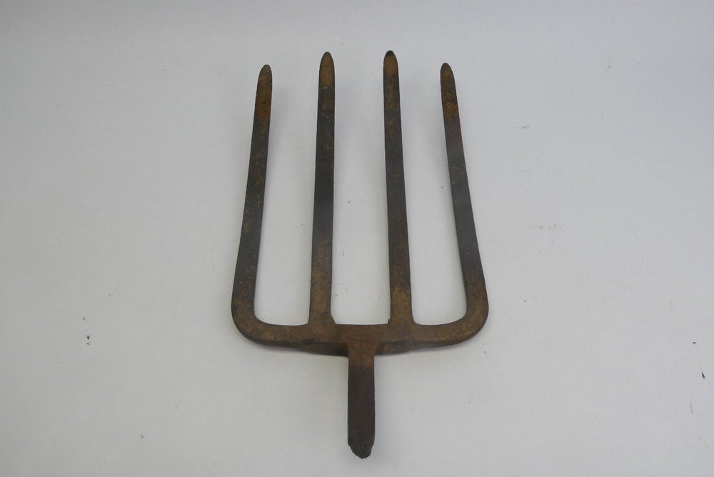 Antique Four Pronged Blacksmith Made Pitchfork Head Tool Part