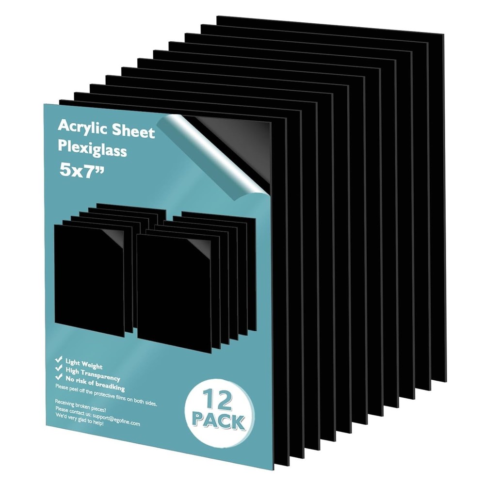 Versatile 5x7 Black Plexiglass Sheets - 12 Pack for Easy DIY Projects & Displays