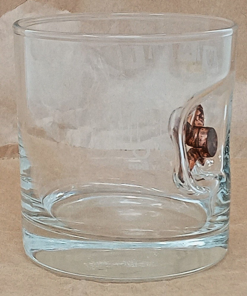 Bullet Embedded Clear Drinking Glass rocks whiskey etched WAHI forensics theme