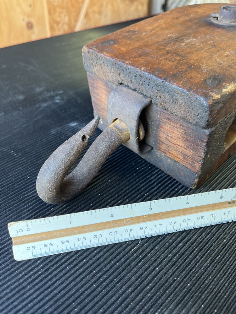 Antique Wooden Block Single Sheave Barn Pulley