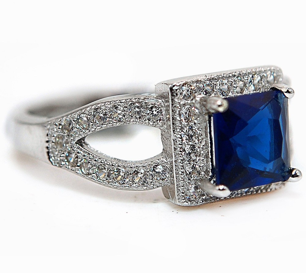 2CT Treated Blue Sapphire 925 Solid Sterling Silver Ring Sz 6,7,8 MK4