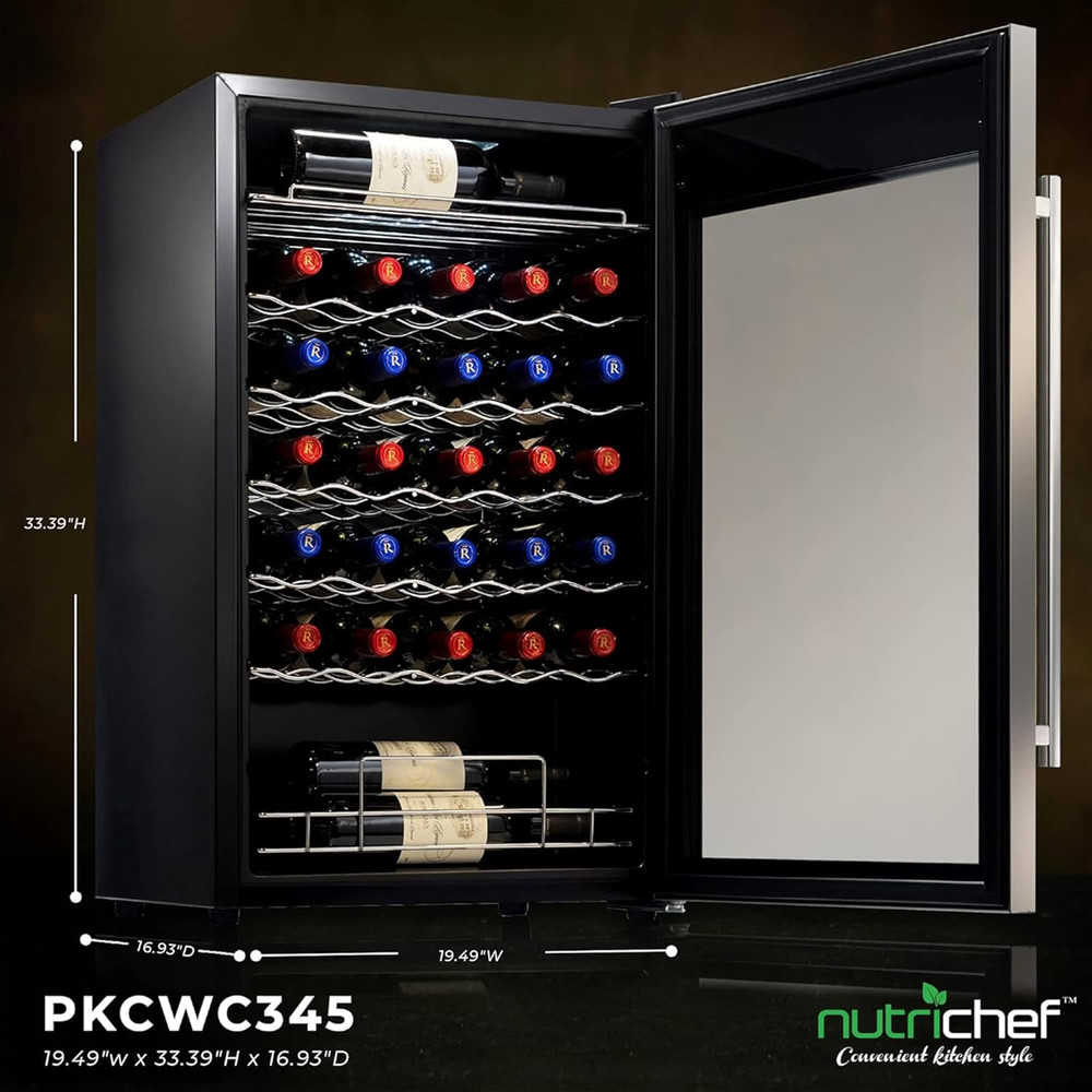 34 Bottle Wine Fridge - Single Zone Beverage Refrigerator with Adjustable Temper