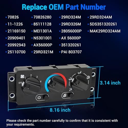 Climate Control Module Switch 70826280, Tempeature Control Panel Compatible