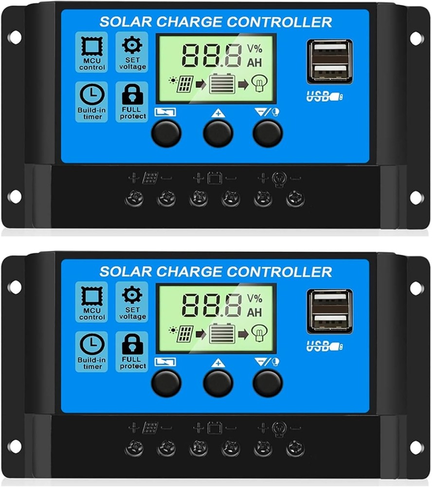 2pc 30A Solar Panel Battery Charge Controller 12V/24V LCD Regulator Dual USB