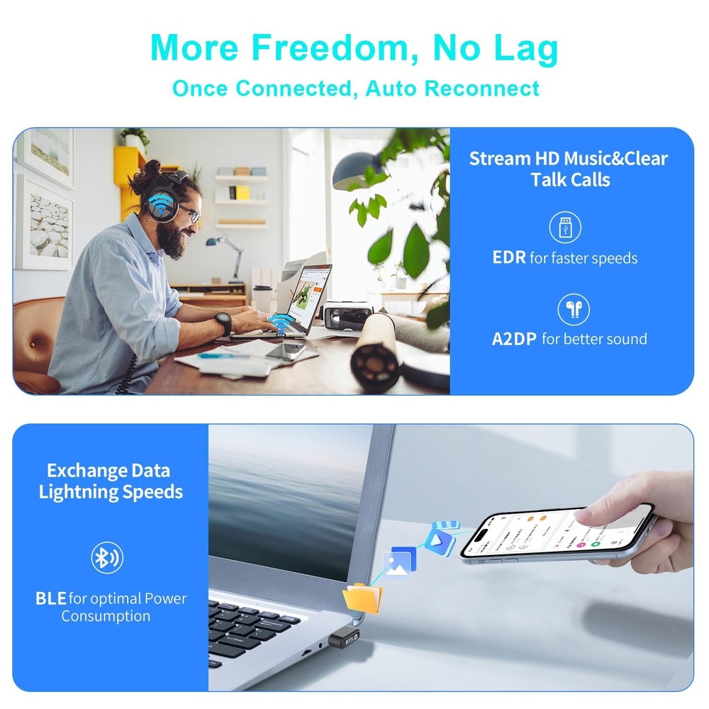 Mini USB Bluetooth 5.4 Adapter, Plug & Play for PC/Laptop, Windows