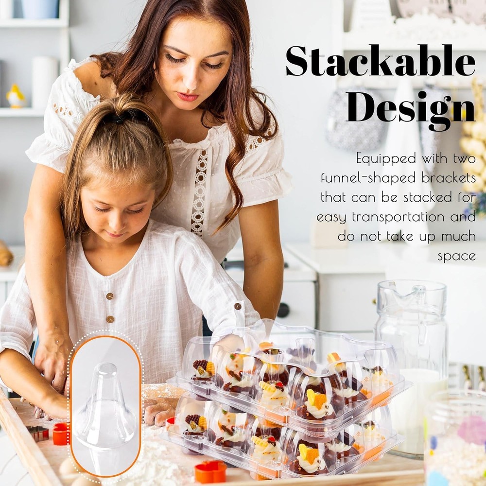 12 Count Mini Cupcake Containers 30 Pack Cupcake Holder with Detachable Tall ...