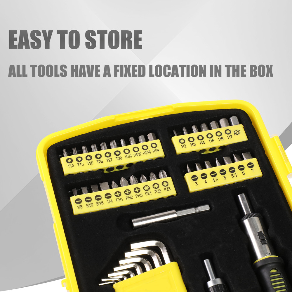 51Pcs Screwdriver Bits Adapter 1/4" Handle Ratcheting Socket Drill Set Yellow