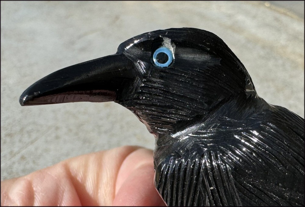 Medium Black Onyx RAVEN Carving w/ Blue Eyes