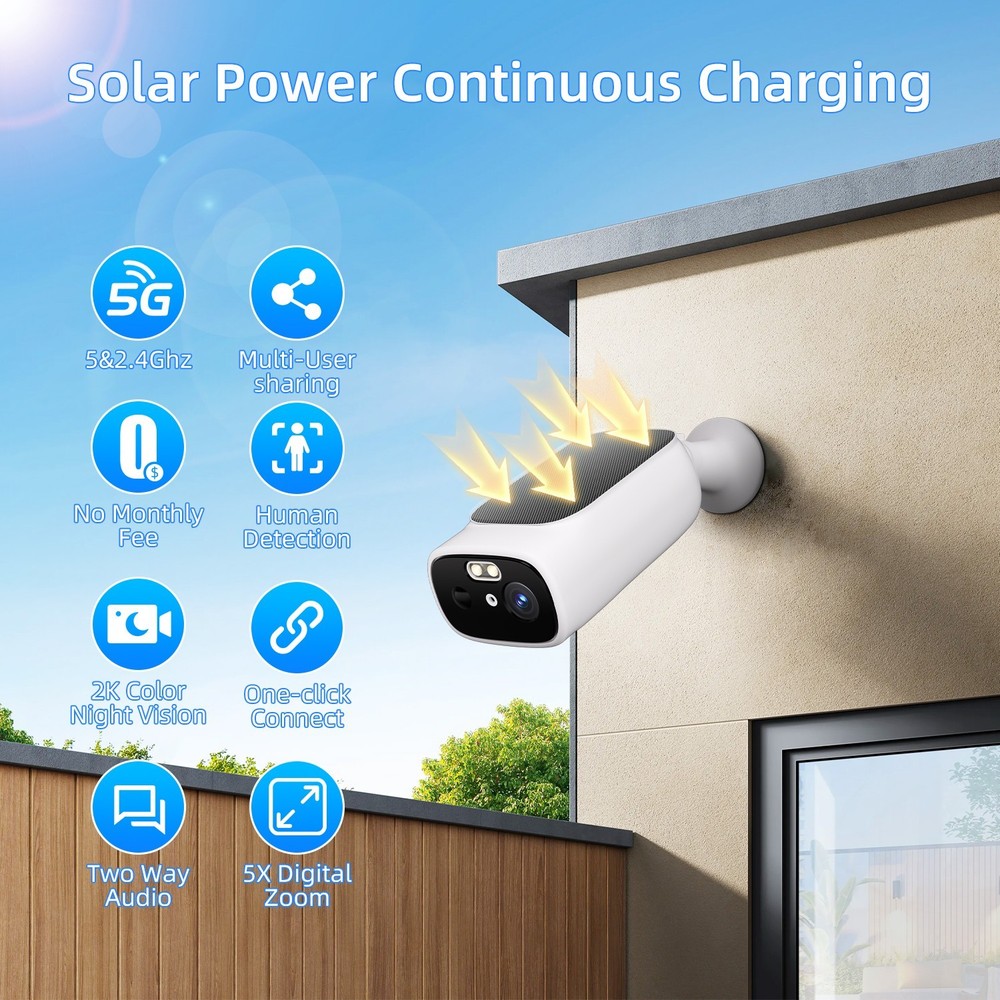 6pcs Wifi Wireless Security Camera System Solar Battery Powered Home 2 Way Talk