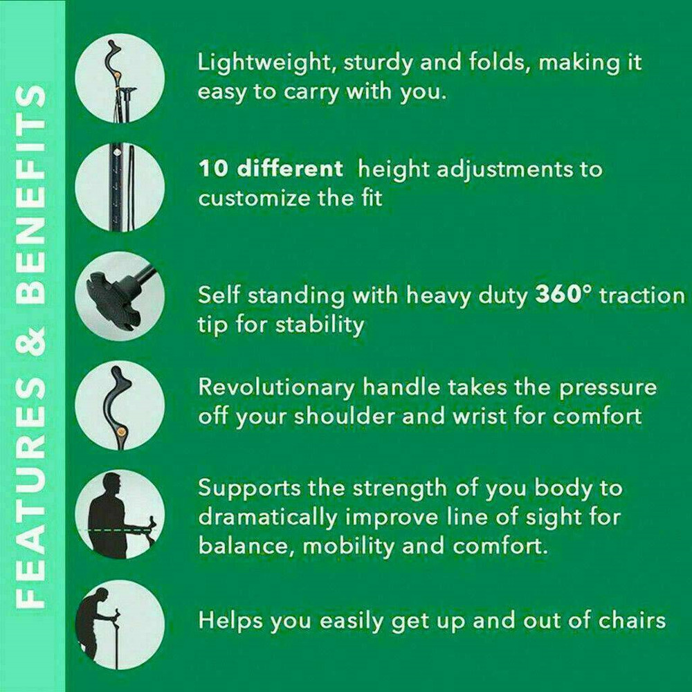 Adjustable Height, Foldable Straight Posture Walking Cane - US Trekking Pole