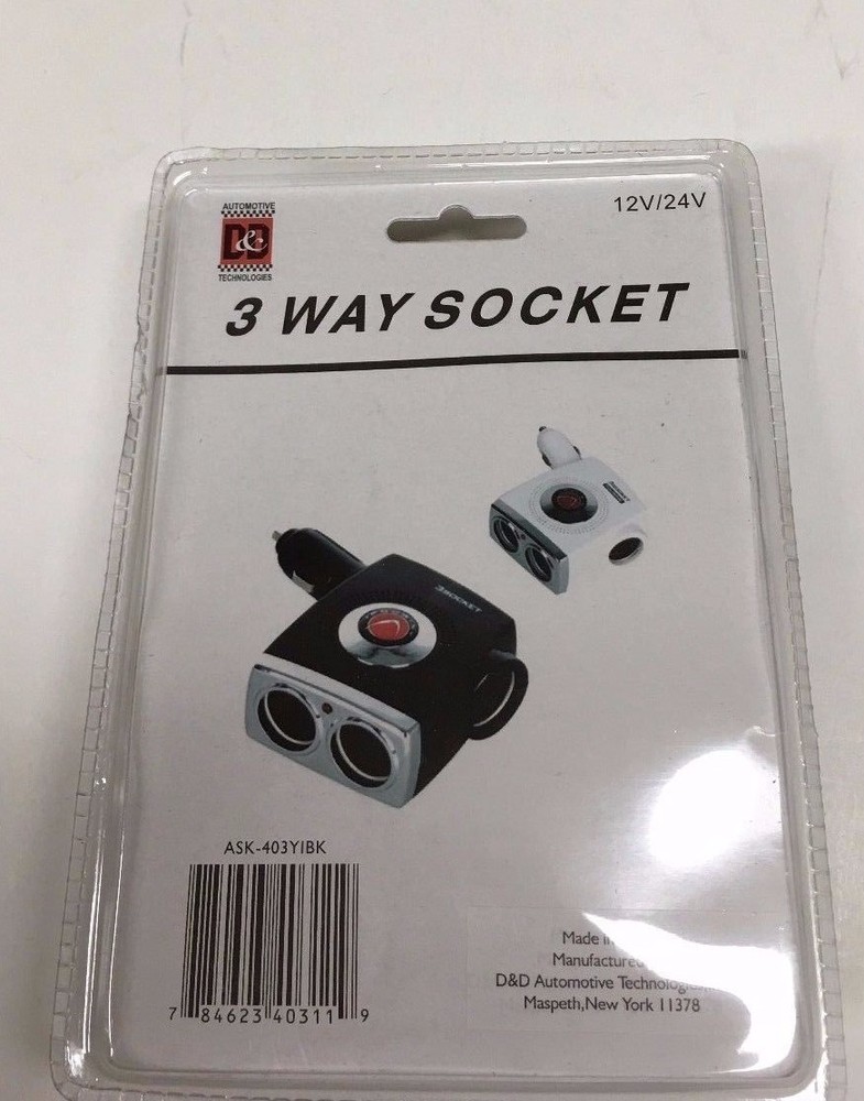 WHITE Y-TYPE 3-WAY LED CAR CIGARETTE LIGHTER SOCKET SPLITTER CHARGE ADAPTER