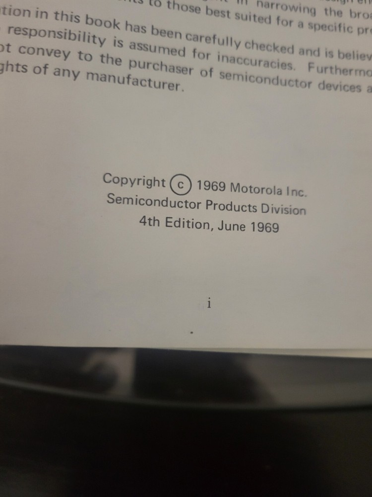 Vintage 1969 Motorola Semiconductor Data Book Nice