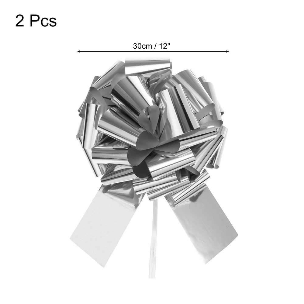 2pcs 12" Extra Large Pull Bow Christmas Metallic Car Gift Bows Silver
