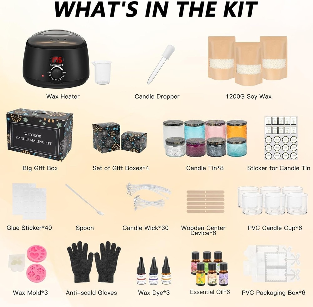 "Candle Making Kit, Scented Candles Kit Medium, Black Melt Warmer "