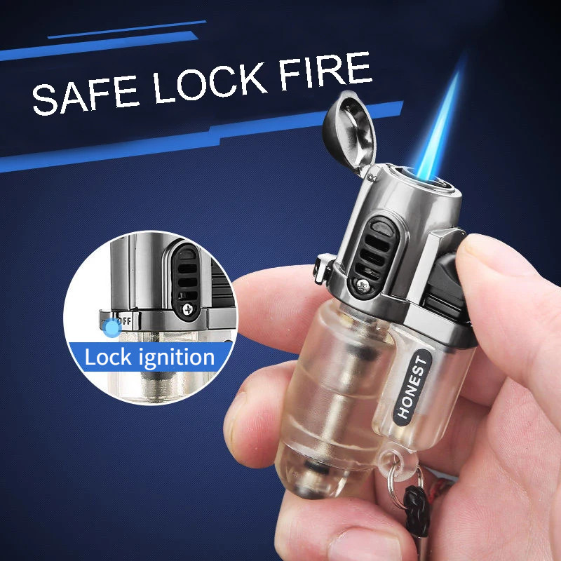 Windproof Small Spray Lighter Inflatable Flame Safety Lock Fire Portable Lighter