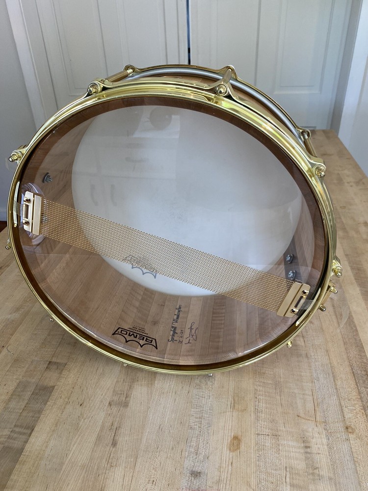 5 1/2 x 14 Custom made snare drum. Curly Maple Stave shell.