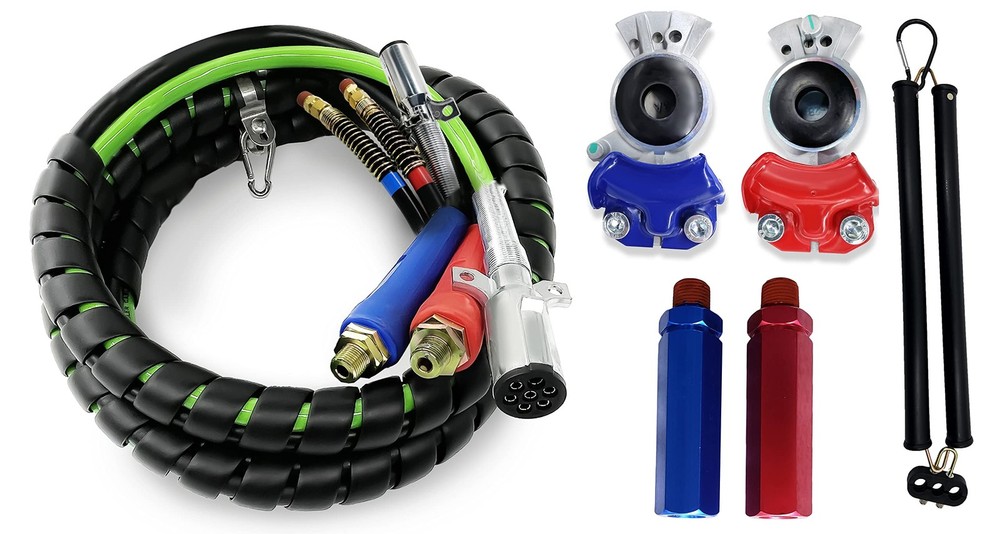12ft ABS 7 Way Electrical Cable with Handle Grips & Gladhands Tender Spring Kit
