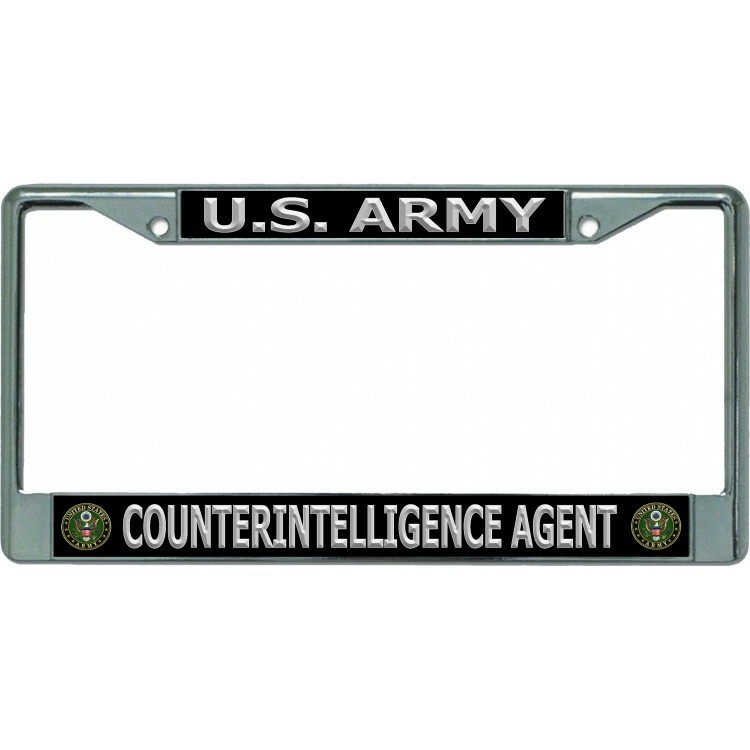 army counterintelligence agent seal logo chrome license plate frame usa made