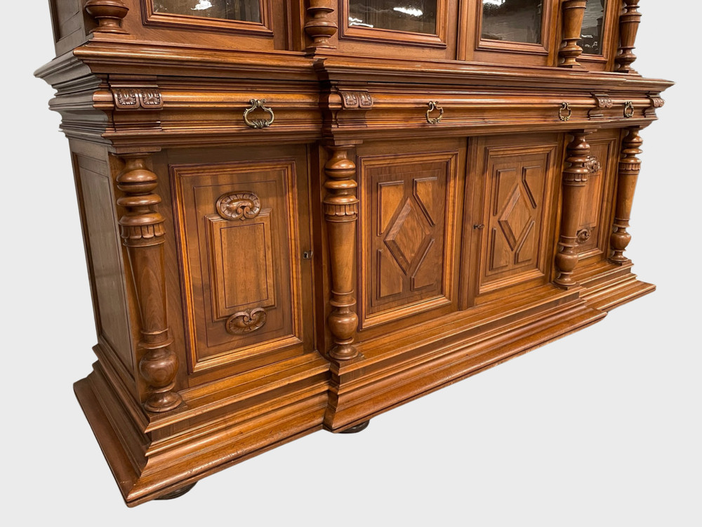 1900 Walnut Renaissance Style Bookcase