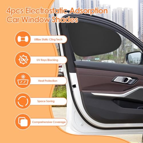4PCS Electrostatic Car Window Sun Shades for Side Windows, Foldable Car Sun