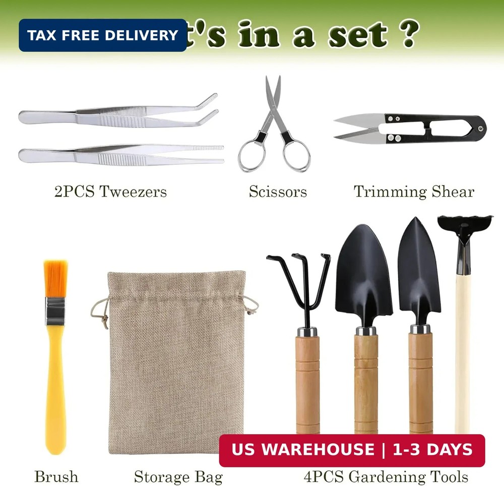 9PCS Basic Bonsai Tools Set, Bonsai Tree Kit Mini Garden Tools Includes Pruning