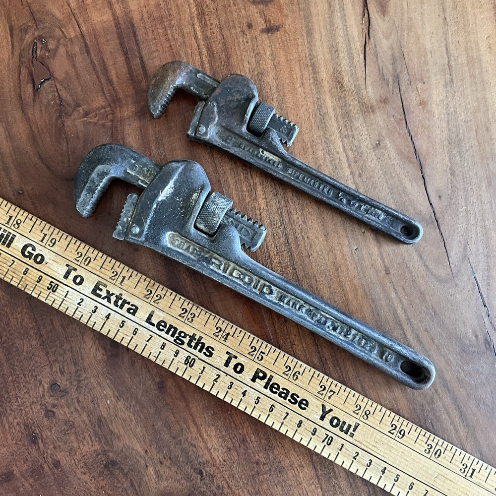 2 Vintage Heavy Duty Pipe Wrenches 10" & 8"
