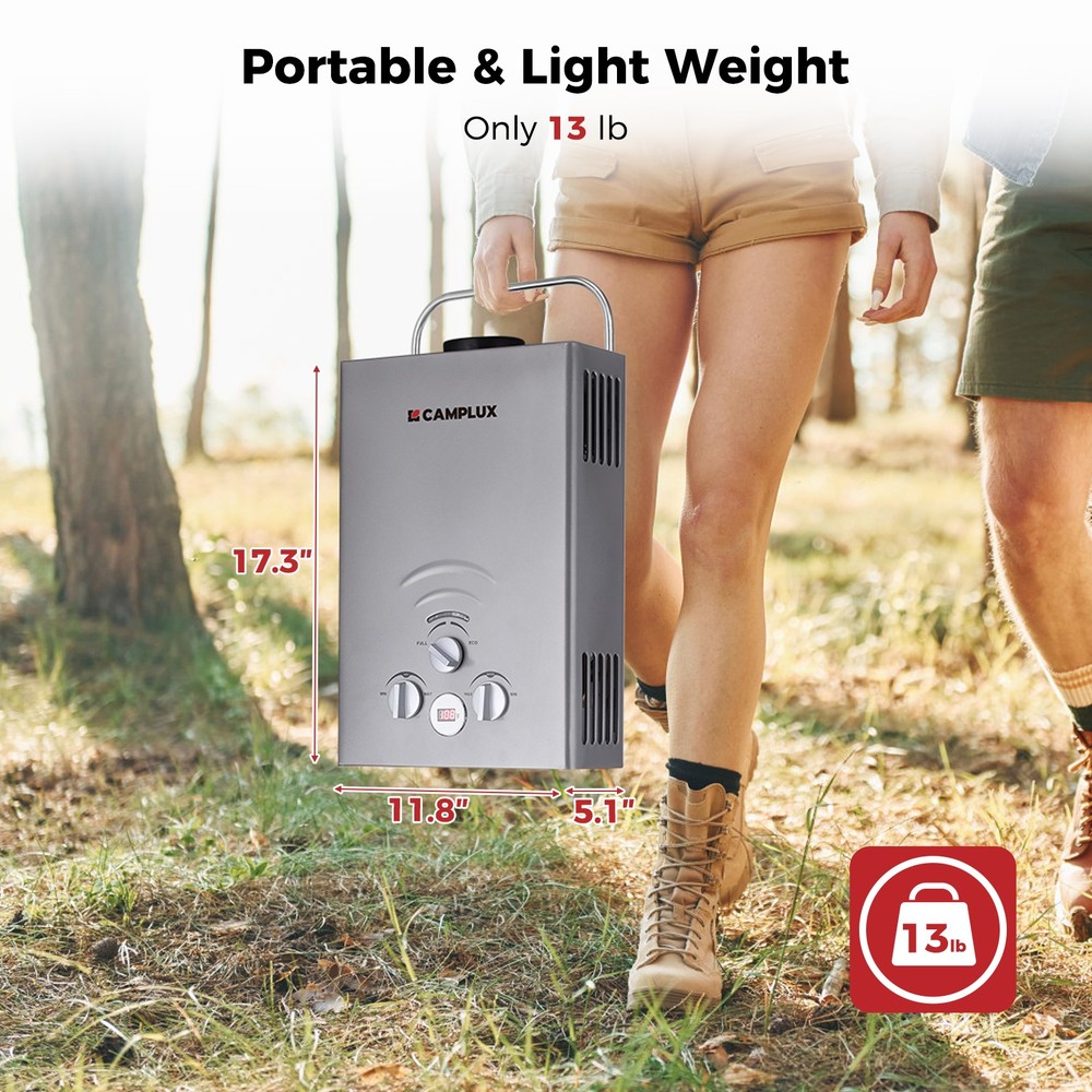6L Portable Camplux Gas Water Heater On Demand Outdoor Shower for Off-Grid, RV
