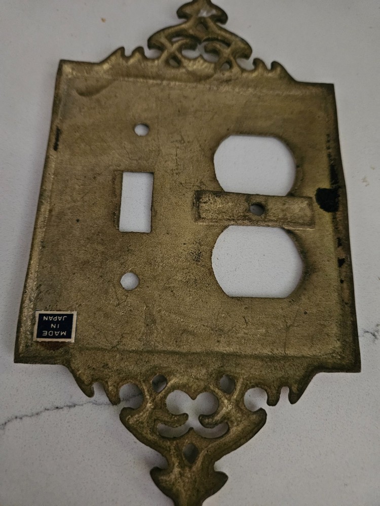 2 Vintage Solid Brass Switch Plate Covers Gothic Japan