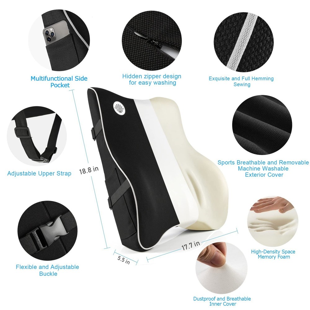 Lumbar Support Pillow,Memory Foam Back for Office Black