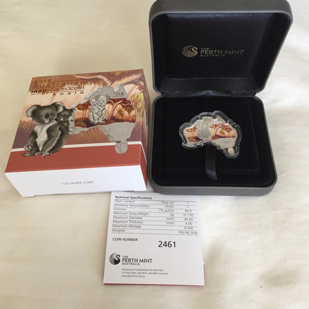 Australian Map Shaped Coin Series – Koala 2014 1oz Silver Coin