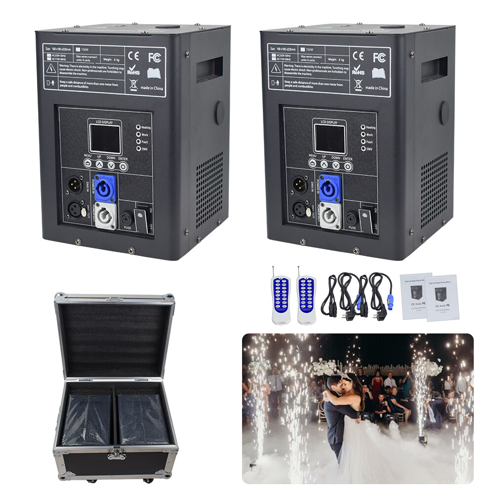 2PCS 750W Cold Spark Machine Firework Machine DMX Stage Effect with Flight Case