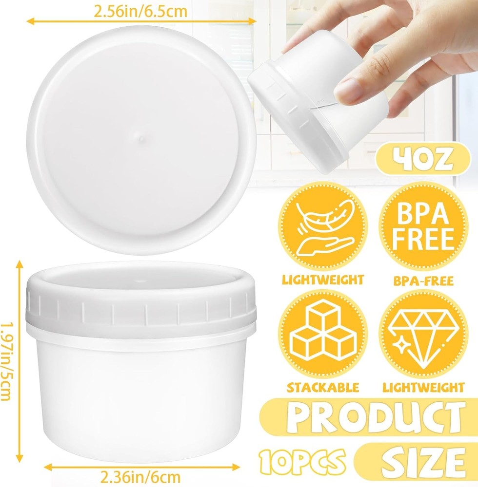 10 Pack 4oz Reusable Small Plastic Containers with Screw Lids, White
