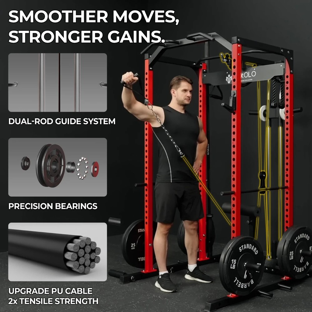 Power Cage Squat Rack w/ LAT Pulldown Cable System 1200LB Home Gym