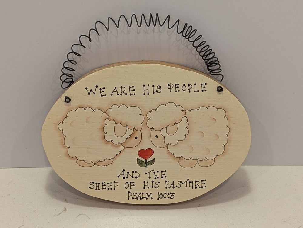 Wooden Hanging Plaque Sheep Religious Scripture Primitive Rustic Farmhouse